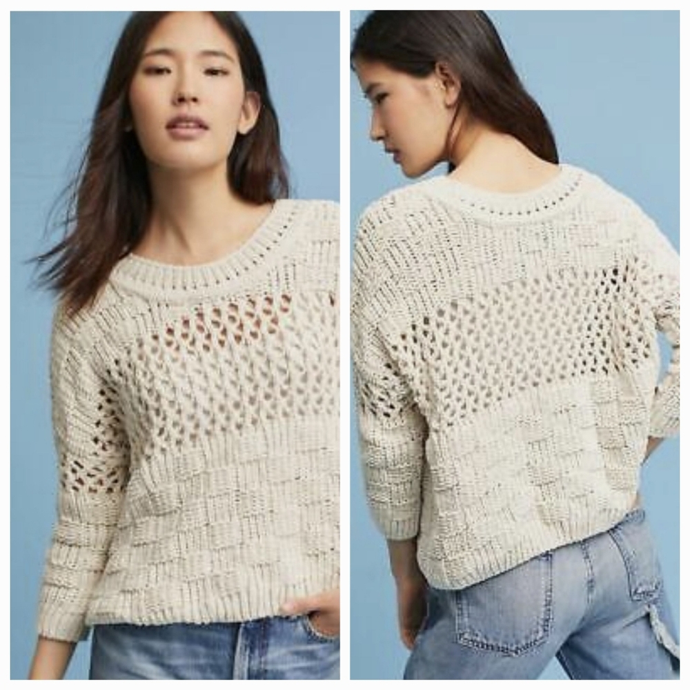 ANTHROPOLOGIE MOTH CHENILLE STITCHED PULLOVER! Size Small.